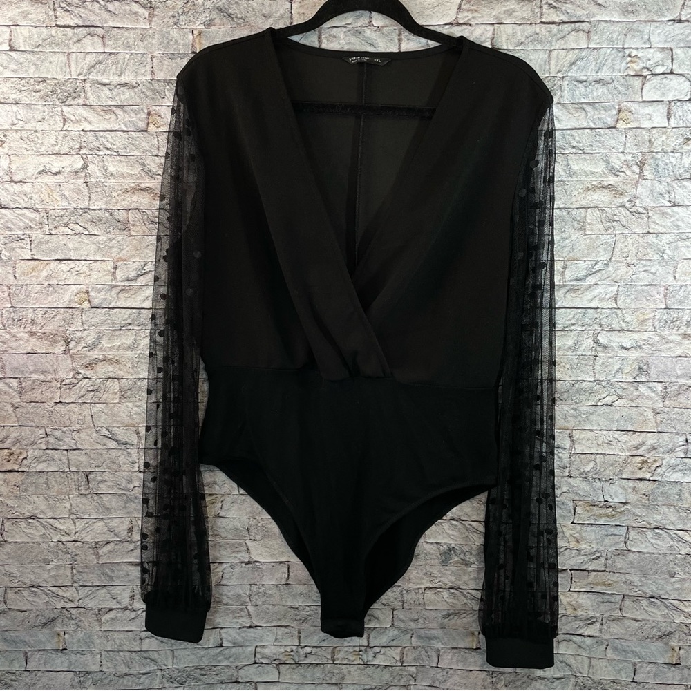 SHEIN curve 0XL BLAck lace sleeves blouse bodysuit